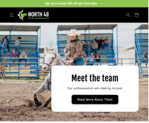 North 40 Performance website homepage highlighting their ambassadors. 